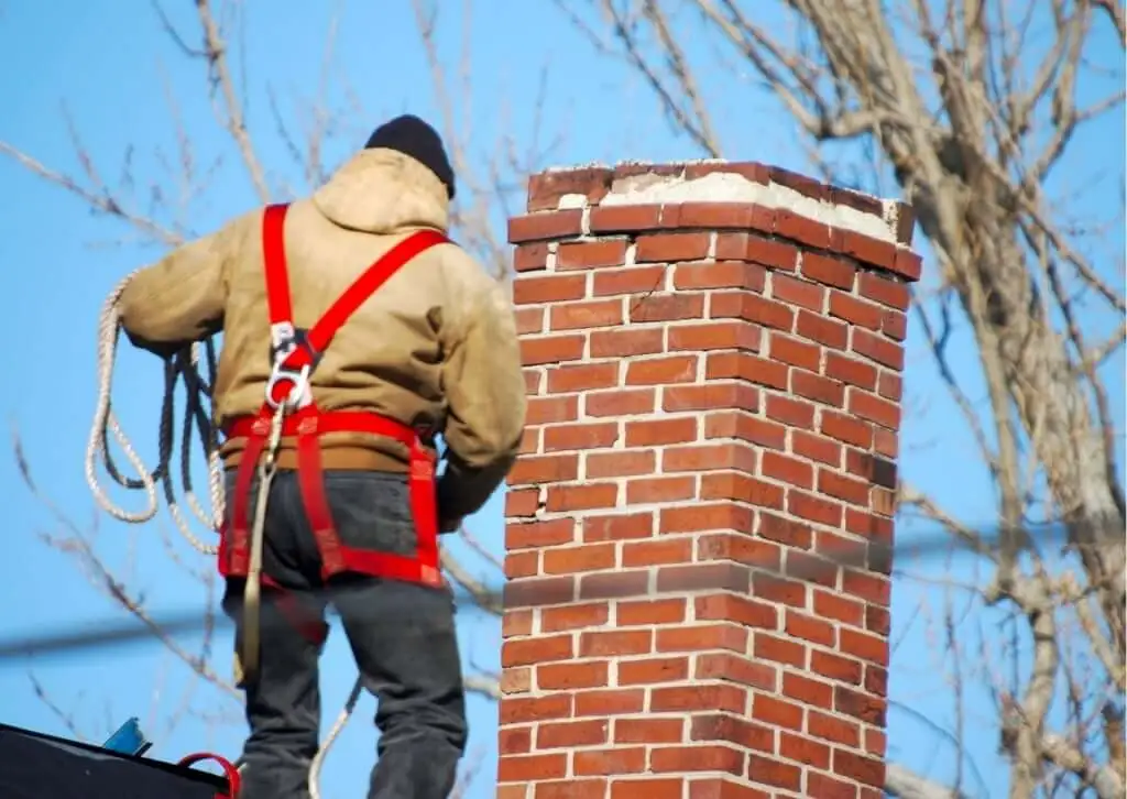 Brick chimney repair scene